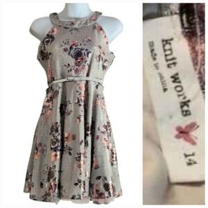 NWT Girls Knit works Metalic Pink Rose Halter Formal dress